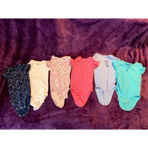 LOT of SIX one-piece 9 month Carter's - like new - hearts, flowers, cats, dots